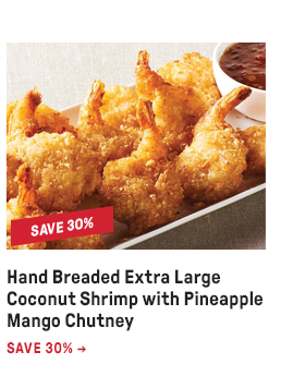 Hand Breaded Extra Large Coconut Shrimp with Pineapple Mango Chutney