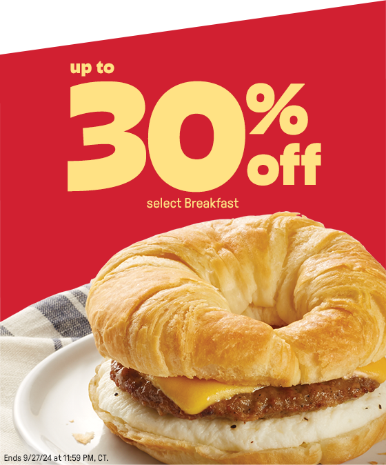 upto 30% off select Breakfast