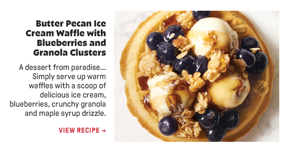 Butter Pecan Ice Cream Waffle with Blueberries and Granola Clusters