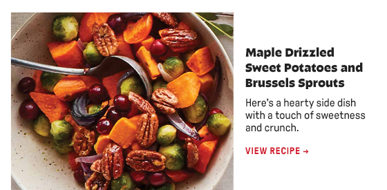 Maple Drizzled Sweet Potatoes and Brussels Sprouts